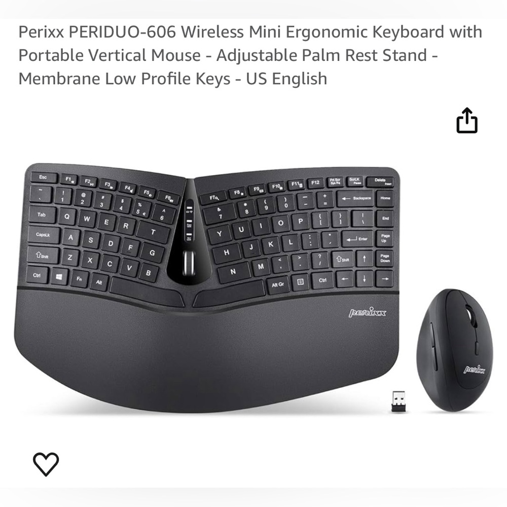 Perixx Periduo-606C wireless ergonomic keyboard with vertical mouse